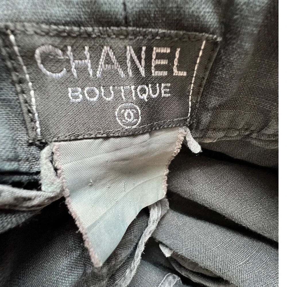 Vintage Chanel Boutique Pleated Charcoal Linen Trousers Size S